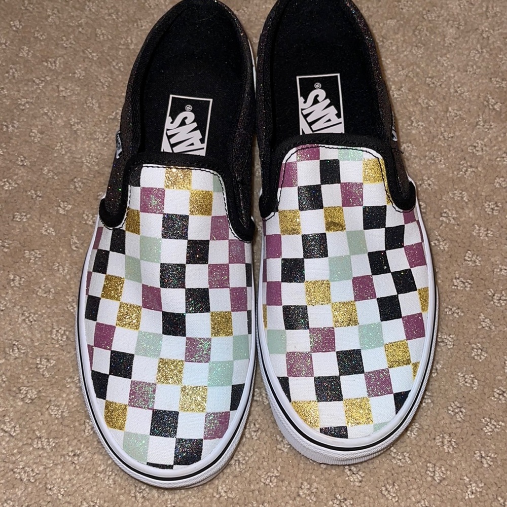 Glittery Checkered Vans slip on shoes